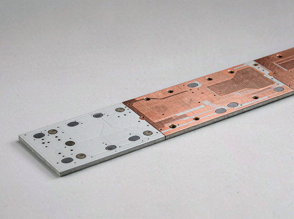 Hybrid MCPCB with aluminium and copper zones on one panel