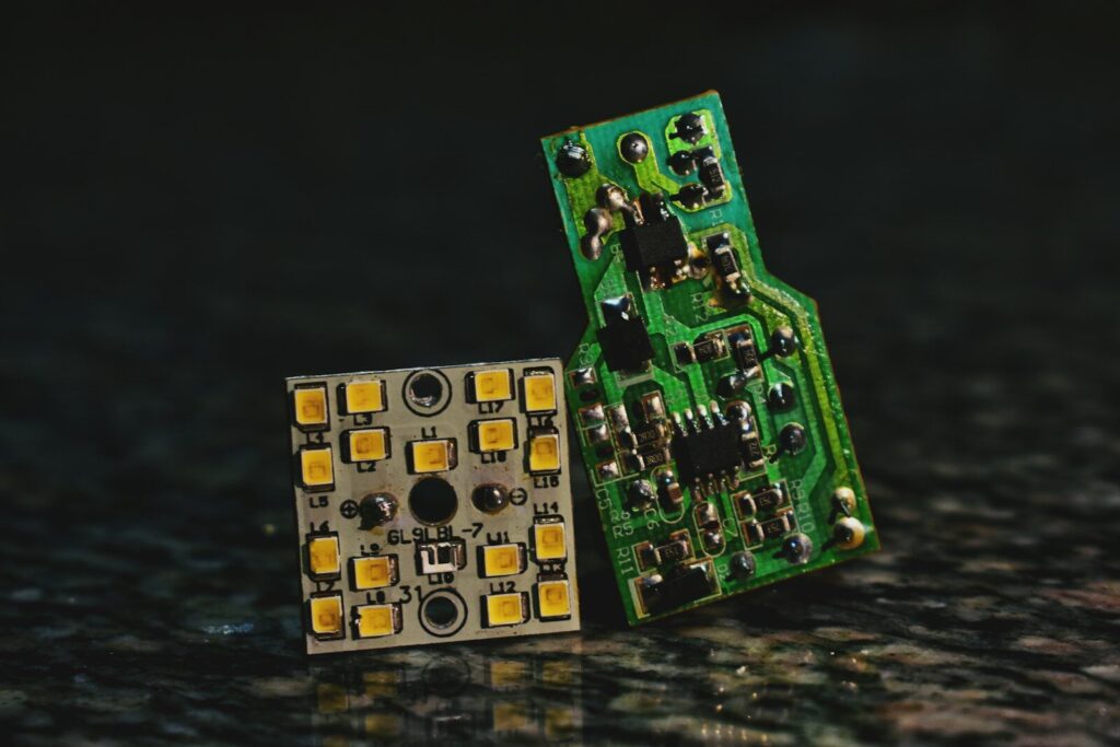 a close up of two electronic components on a table
